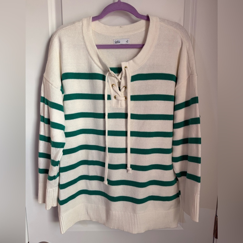Croft & Barrow Cream and Green Striped Sweater